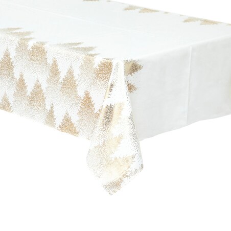 Obrus z motywem świątecznym Złote choinki, 140 x 360 cm