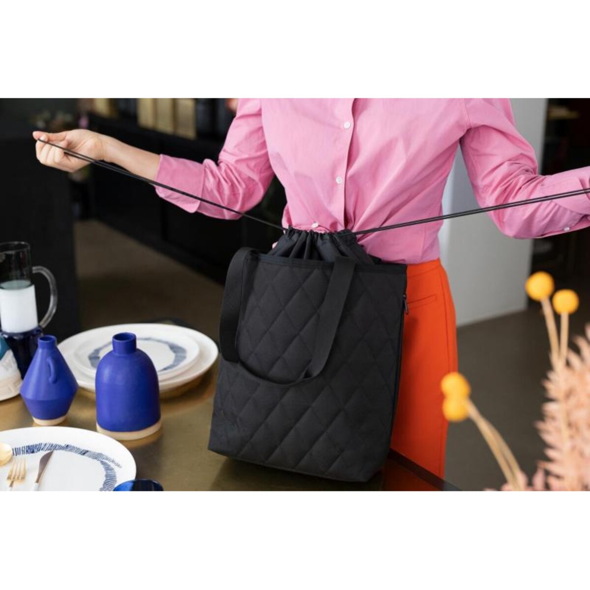 Torba classic shopper m rhombus black, 8 l