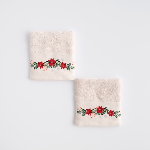 Komplet ręczników dekoracyjnych do twarzy lub rąk 2szt Poinsetia 30x50 cm z motywem gwiazdy betlejemskiej