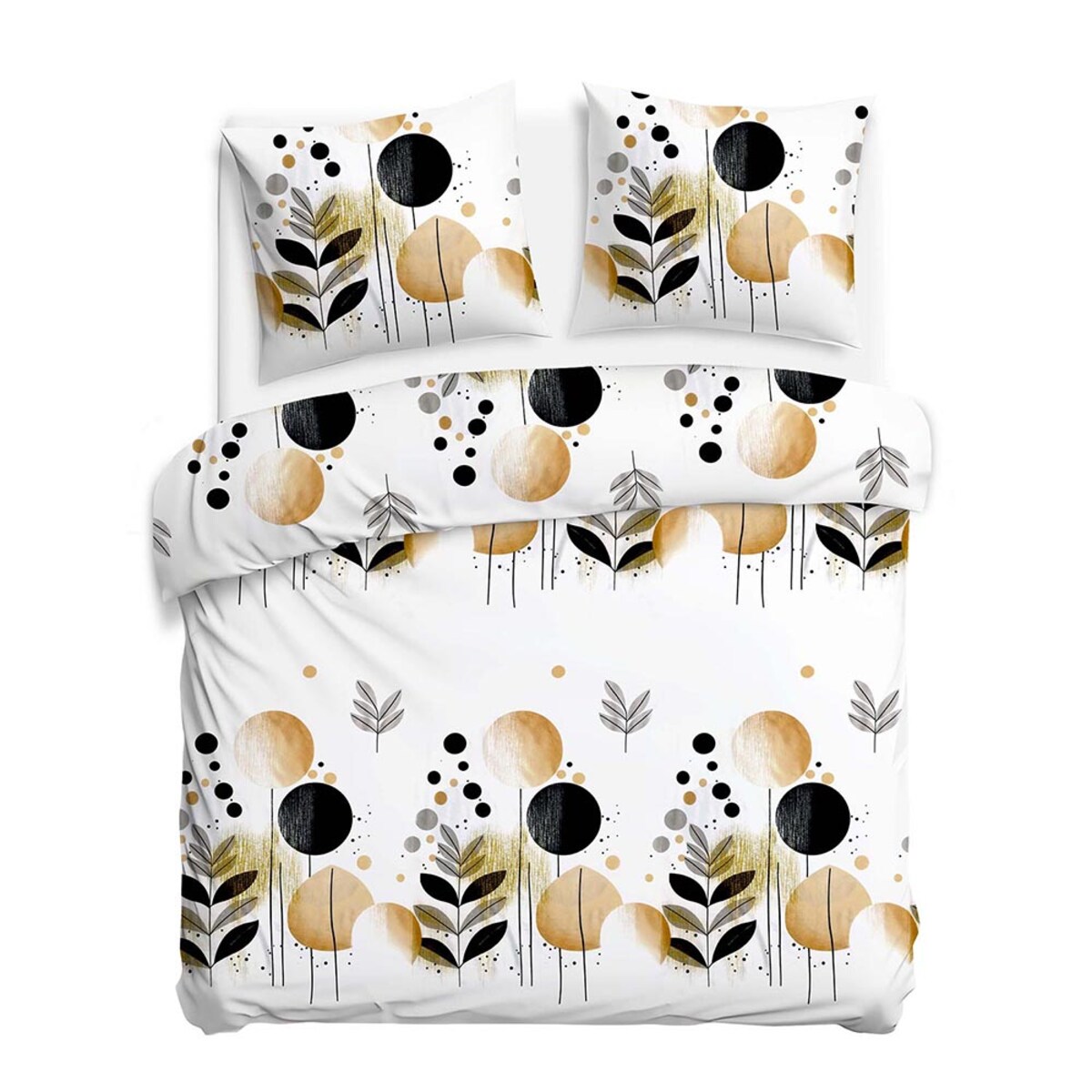 Pościel satyna bawełniana Linure biała z geometrycznym wzorem w beżu i czerni, Satynlove