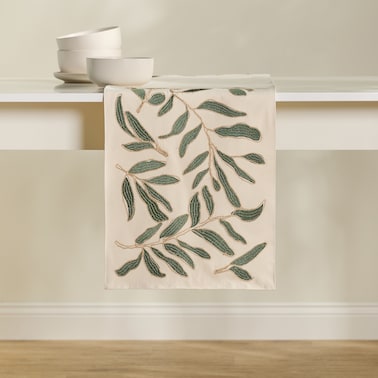 Bieżnik Haftowany Leafso 35x180 cm z motywem liściastym