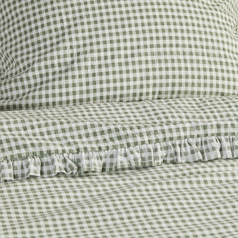 Pościel z kory z falbaną Minomi 160x200 cm w kratę