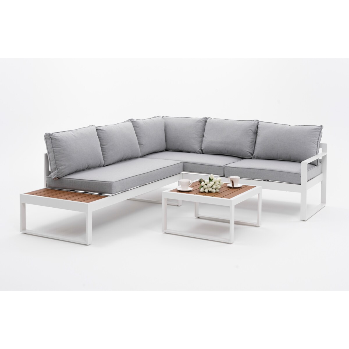 MEBLE OGRODOWE ALUMINIOWE NAROŻNIK NICEA BIAŁO SZARA LEWA