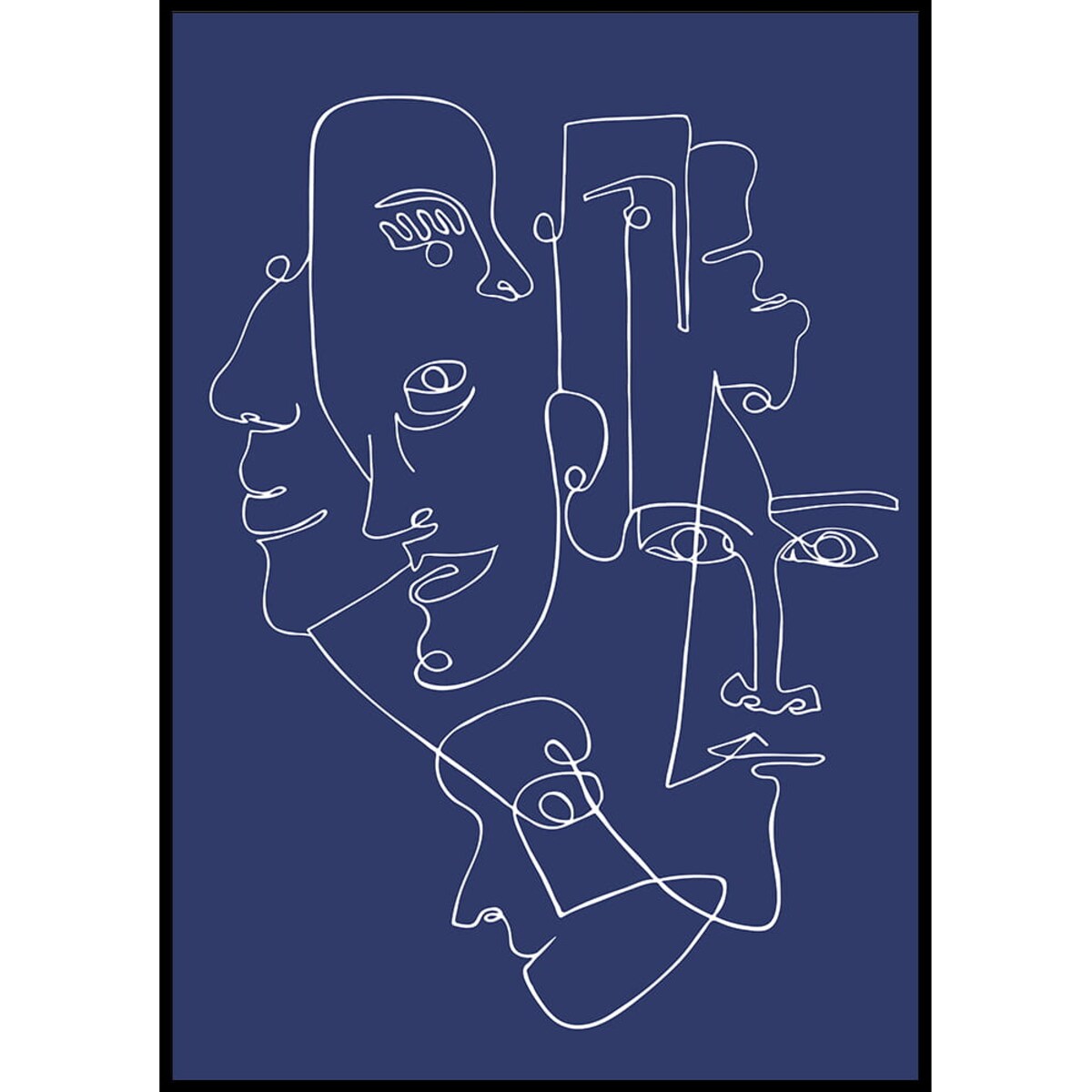 plakat line art faces blue 30x40 cm