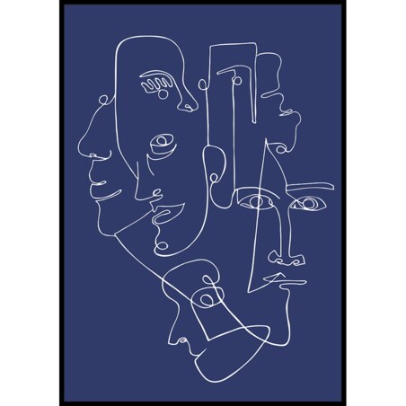 plakat line art faces blue 30x40 cm