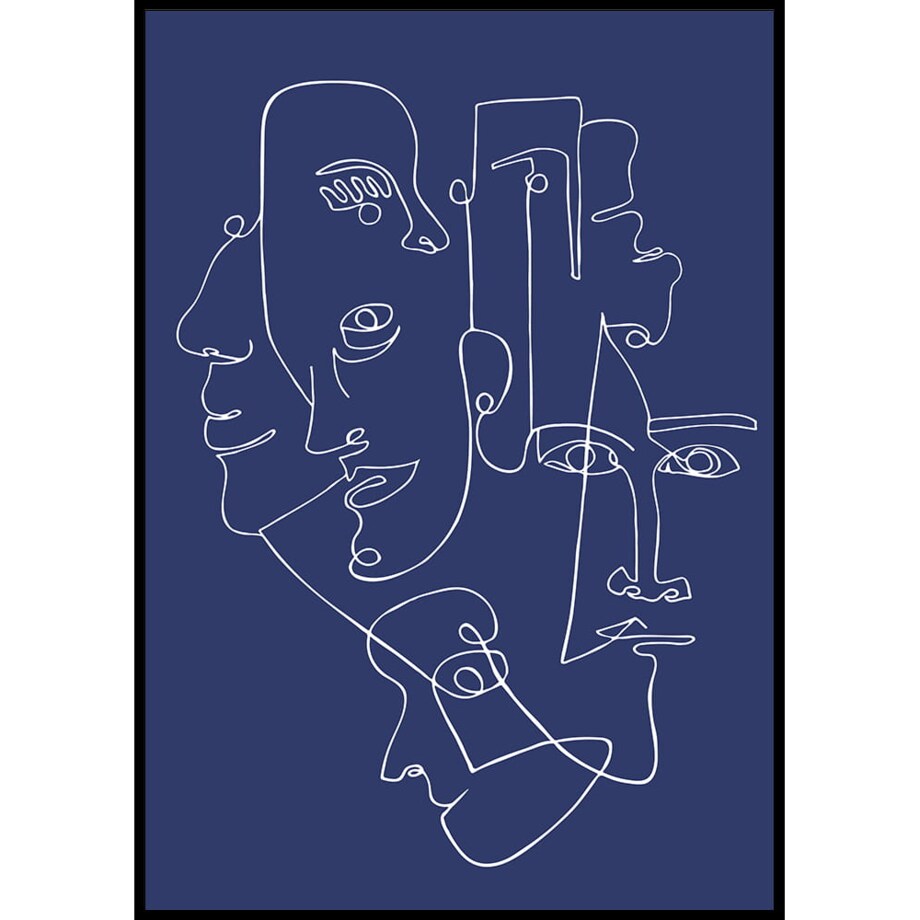 plakat line art faces blue 30x40 cm