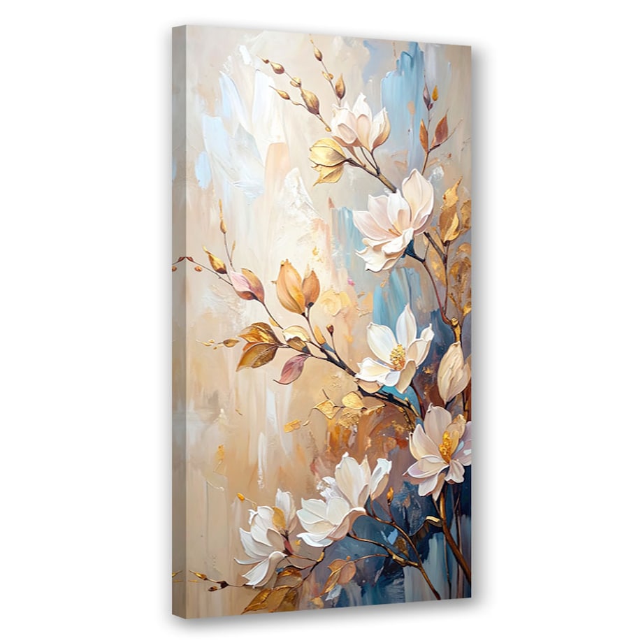 Feeby Obraz canvas do salonu kuchni, Kwiaty Gałązki Beżowy imitacja farby 40x80