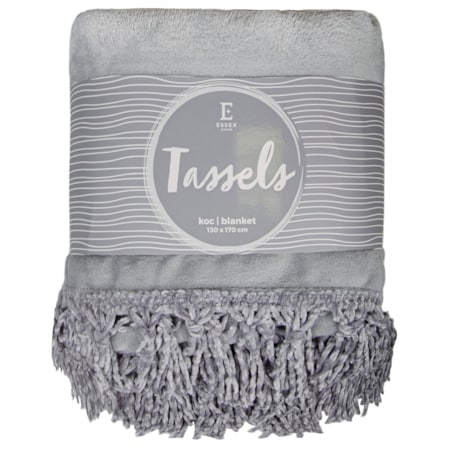 Jednokolorowy koc Tassels 130x170 cm