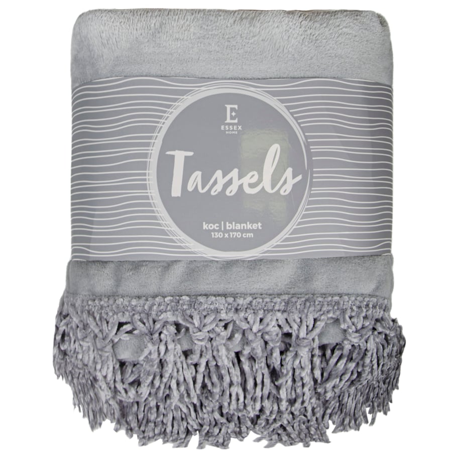 Jednokolorowy koc Tassels 130x170 cm