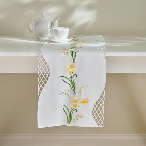 Bieżnik Haftowany Dafodil 35x174 cm z motywem kwiatowym
