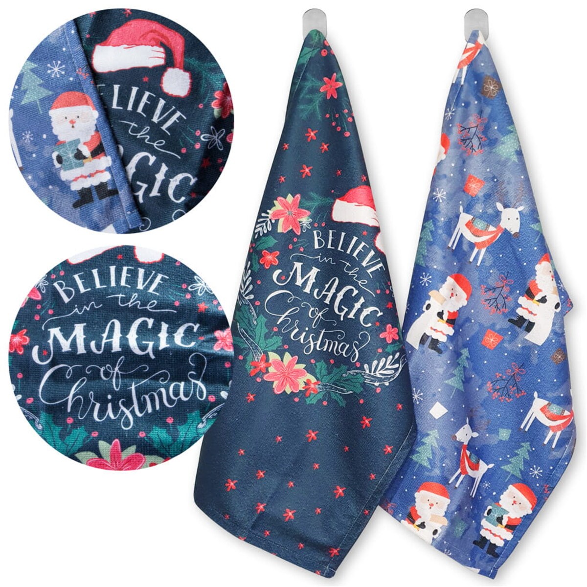 Ścierka kuchenna Christmas komplet 2x 38x60 Święty Mikołaj, Renifery