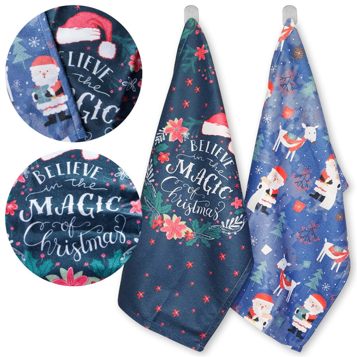 Ścierka kuchenna Christmas komplet 2x 38x60 Święty Mikołaj, Renifery