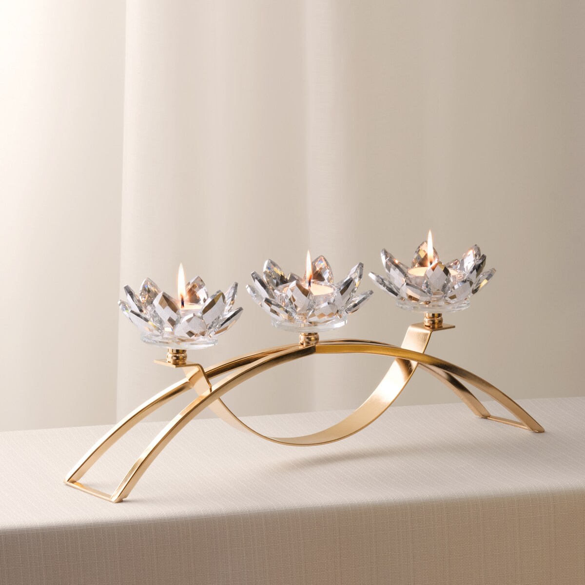 Świecznik potrójny Cristal shine trio z motywem kwiatowym