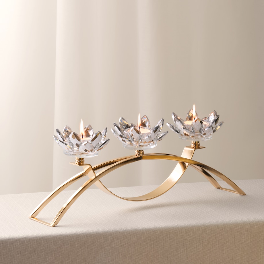 Świecznik potrójny Cristal shine trio z motywem kwiatowym