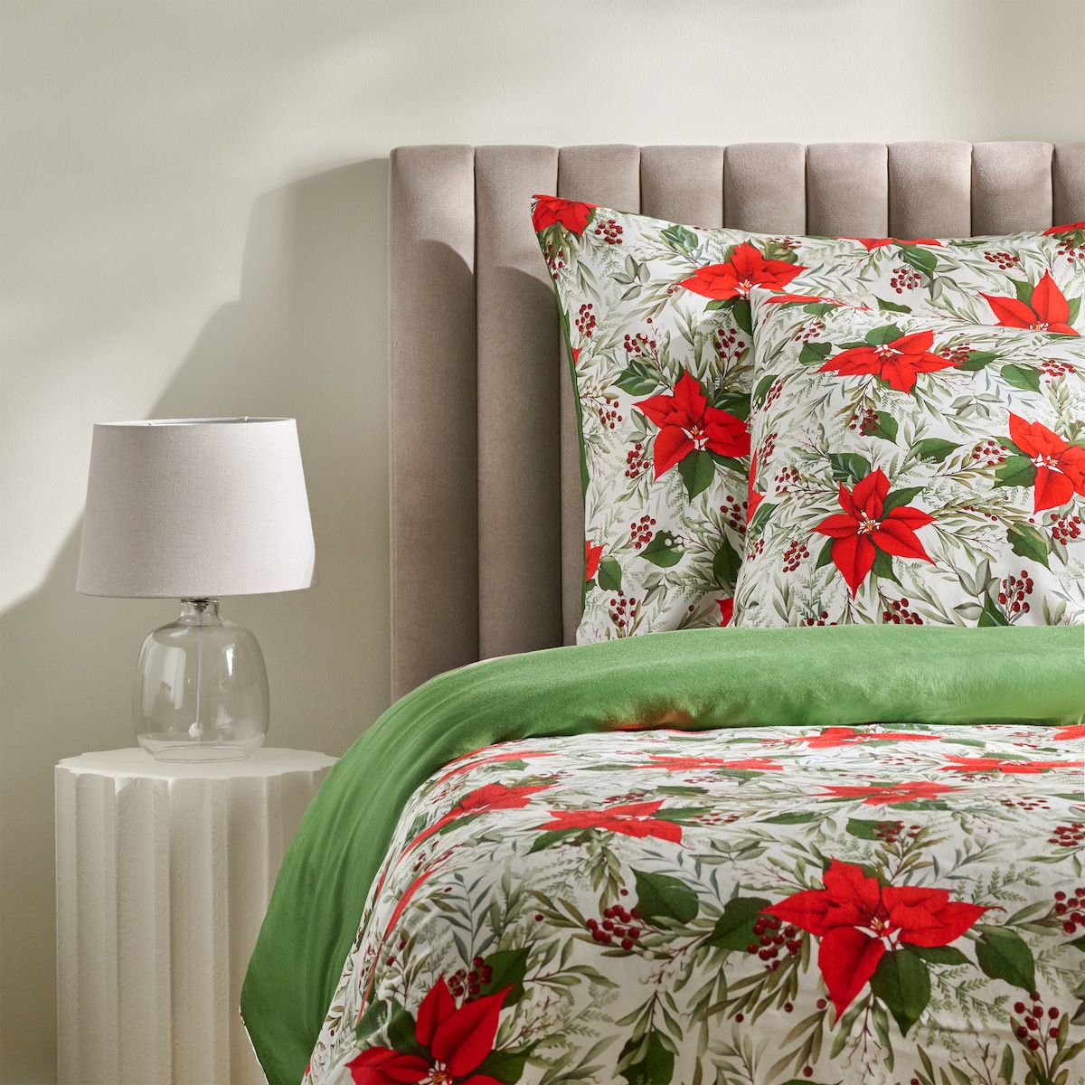 Pościel z bawełny satynowej Poinsetta 200x220 cm z motywem gwiazdy betlejemskiej