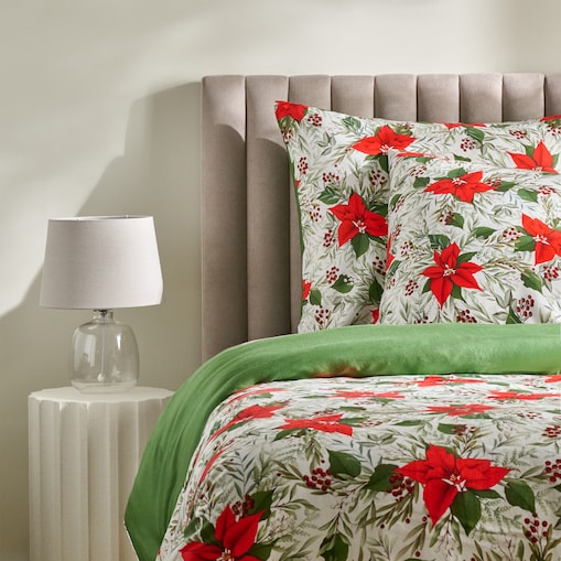Pościel z bawełny satynowej Poinsetta 200x220 cm z motywem gwiazdy betlejemskiej