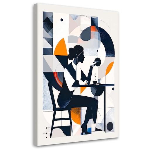 Obraz do salonu biura restauracji, Kobieta z kawą w stylu Bauhaus 60x90