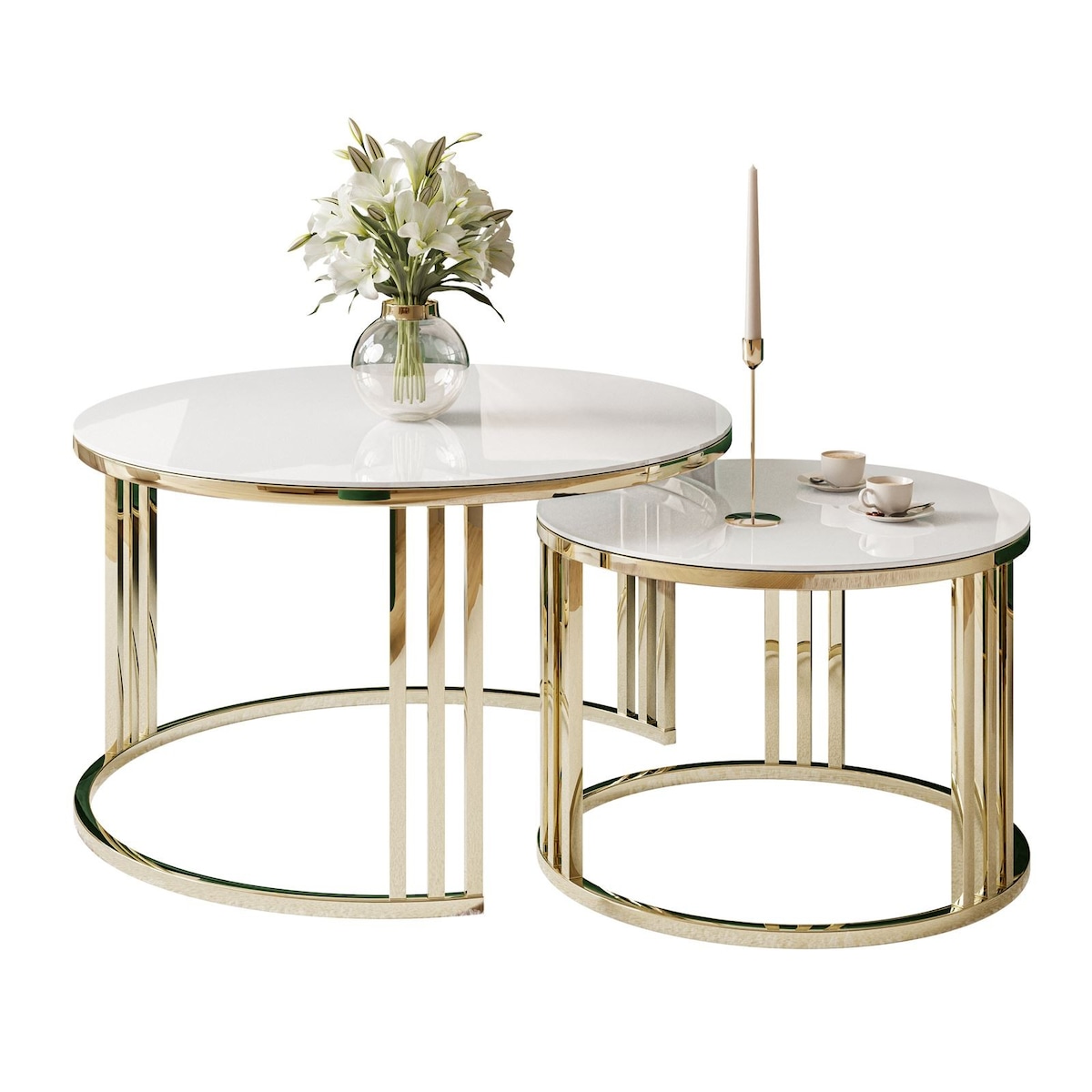Stolik LORI 2w1 złoty chrom białe szkło