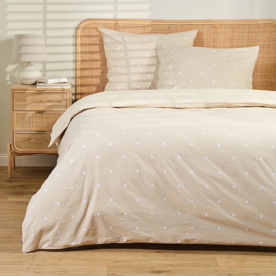 Pościel bawełniana z lamówką Sheeperiso 160x200 cm z motywem baranka