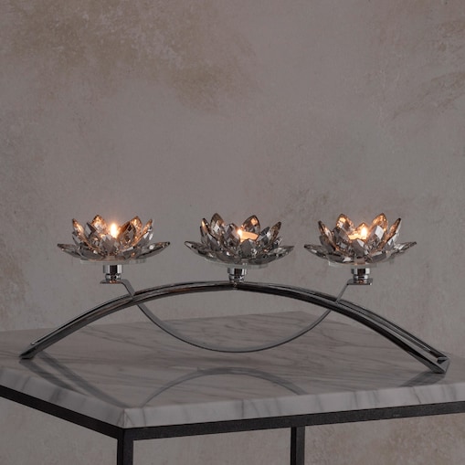 Świecznik potrójny Cristal shine trio z motywem kwiatowym