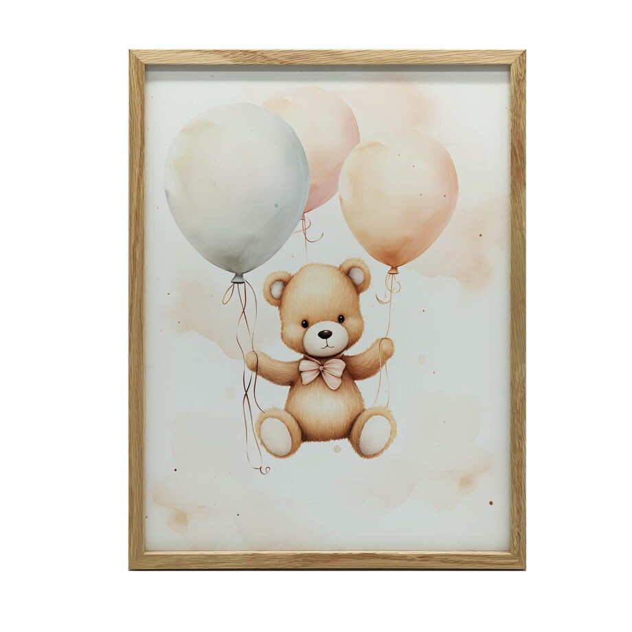 Miś w Balonowej Podróży, 50x70 cm, rama drewniana jasny dąb, papier matowy 230 gsm