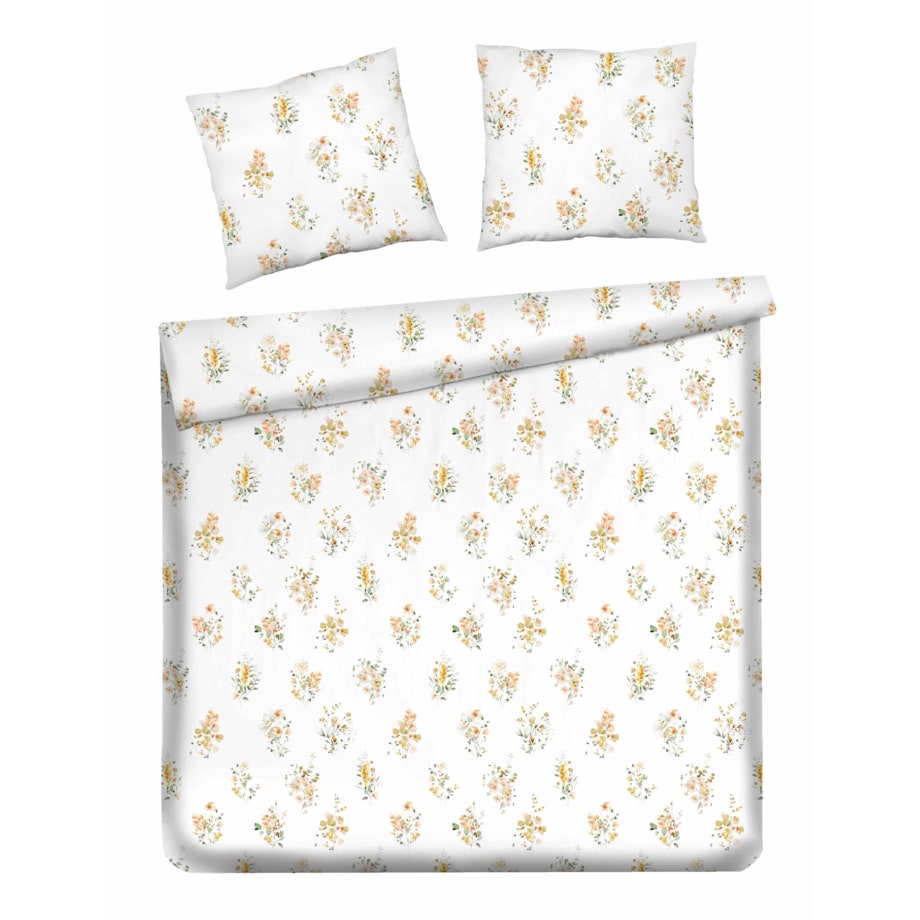 Pościel z bawełny satynowej Senita 200x220 cm z motywem roślinnym