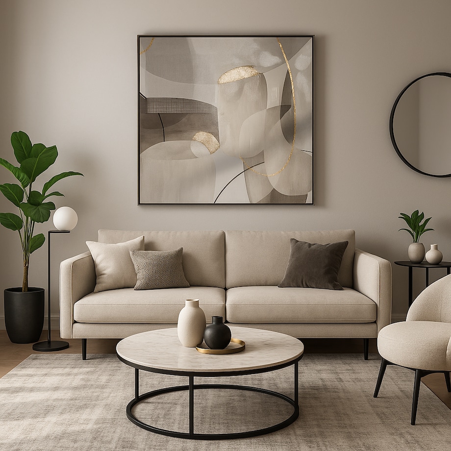 Ręcznie zdobiony obraz w ramie Lija z motywem geometrycznym