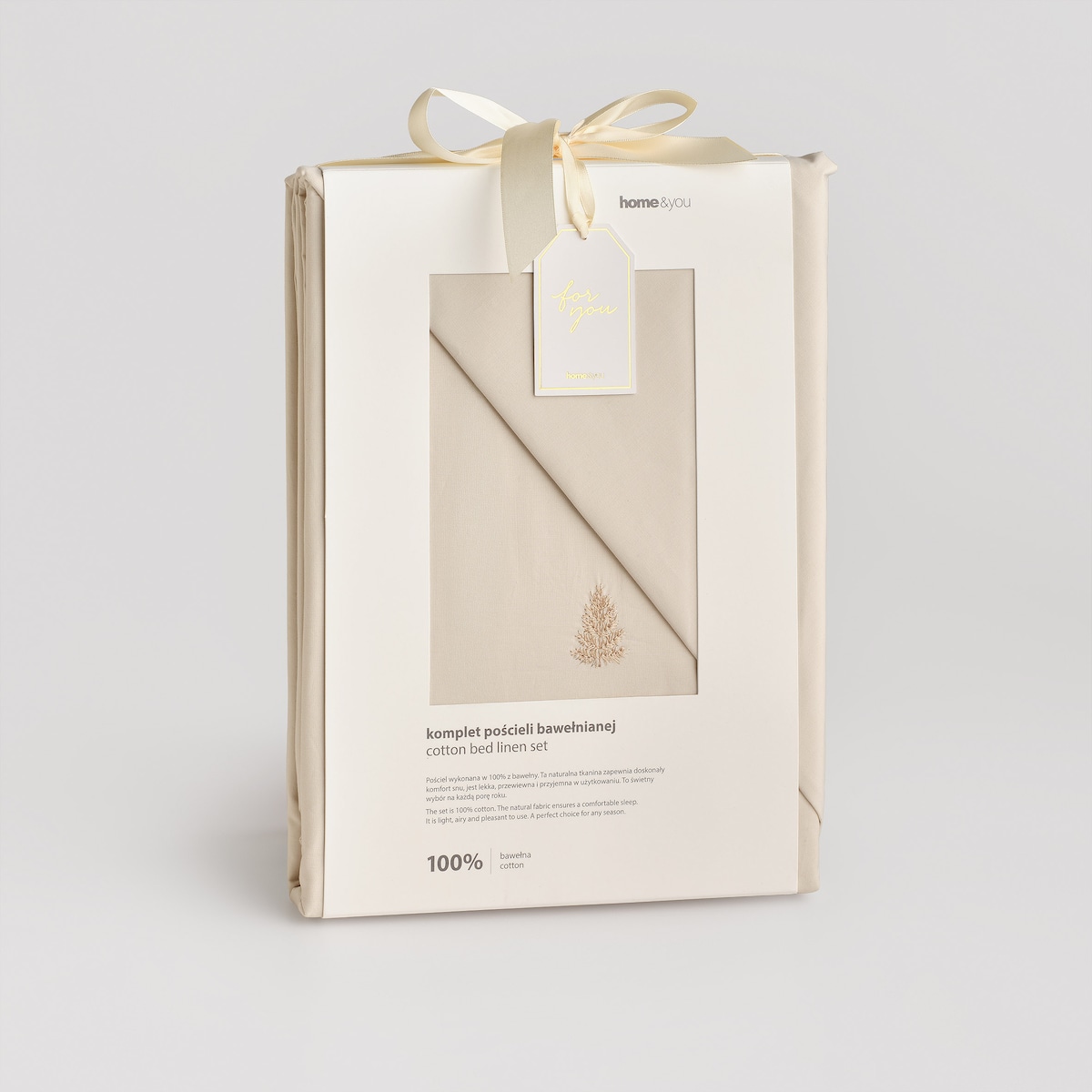 Pościel bawełniana z haftem Genna 160x200 cm z motywem choinki