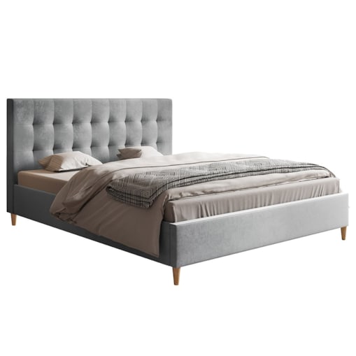 Łóżko do sypialni 180x200 LUXO 4 tapicerowane, na wysokich nogach- szare