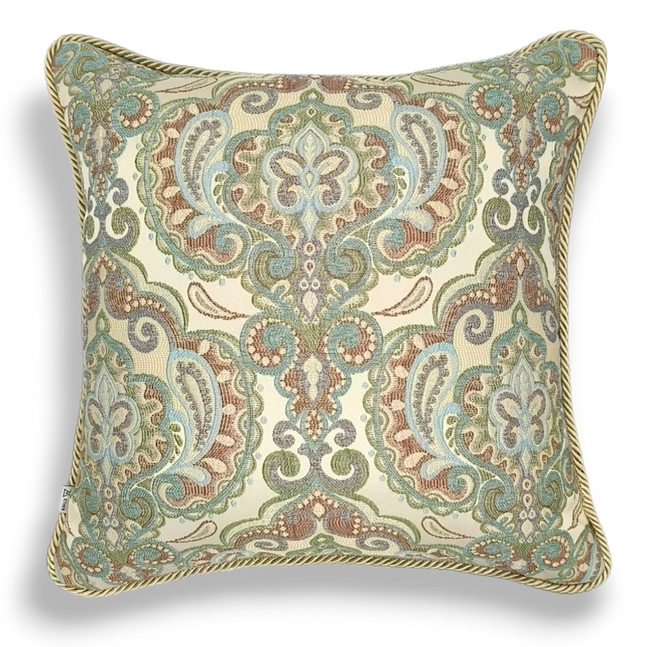 Kremowa - miętowa poduszka dekoracyjna w ornamenty 50x50 Rani