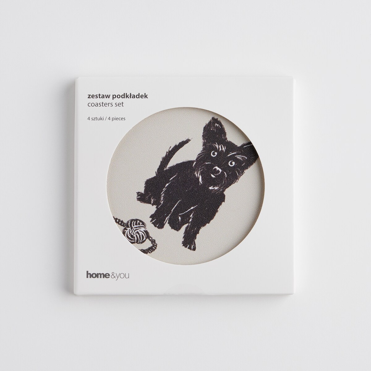 Komplet 4 podkładek pod kubek z psem Fafik