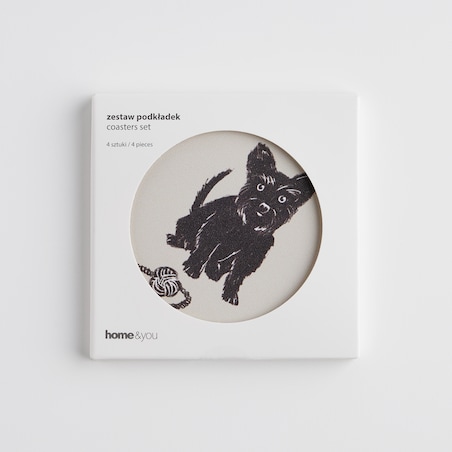 Komplet 4 podkładek pod kubek z psem Fafik