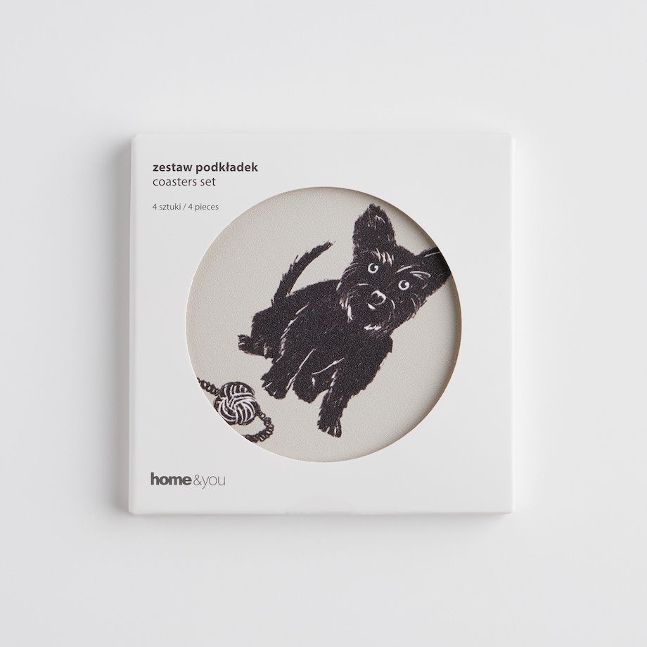 Komplet 4 podkładek pod kubek z psem Fafik