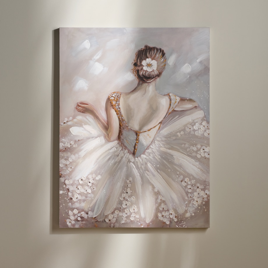 Ręcznie zdobiony obraz z płótnie z motywem baletnicy soloto 90x120