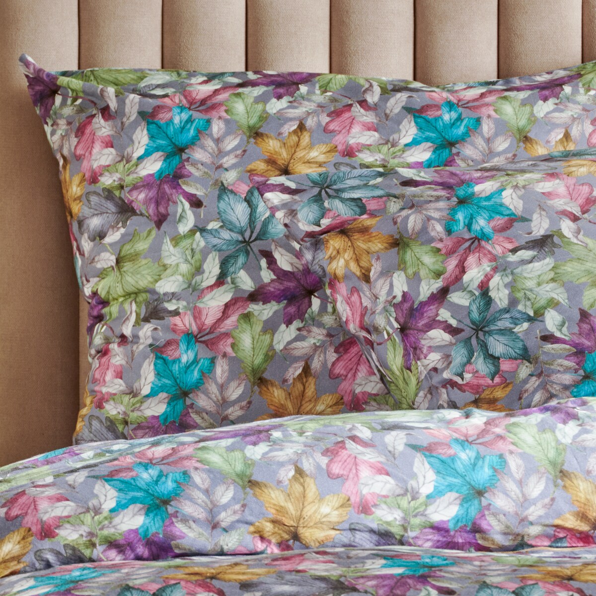 Pościel z bawełny satynowej Rillif 200x220 cm z motywem liściastym