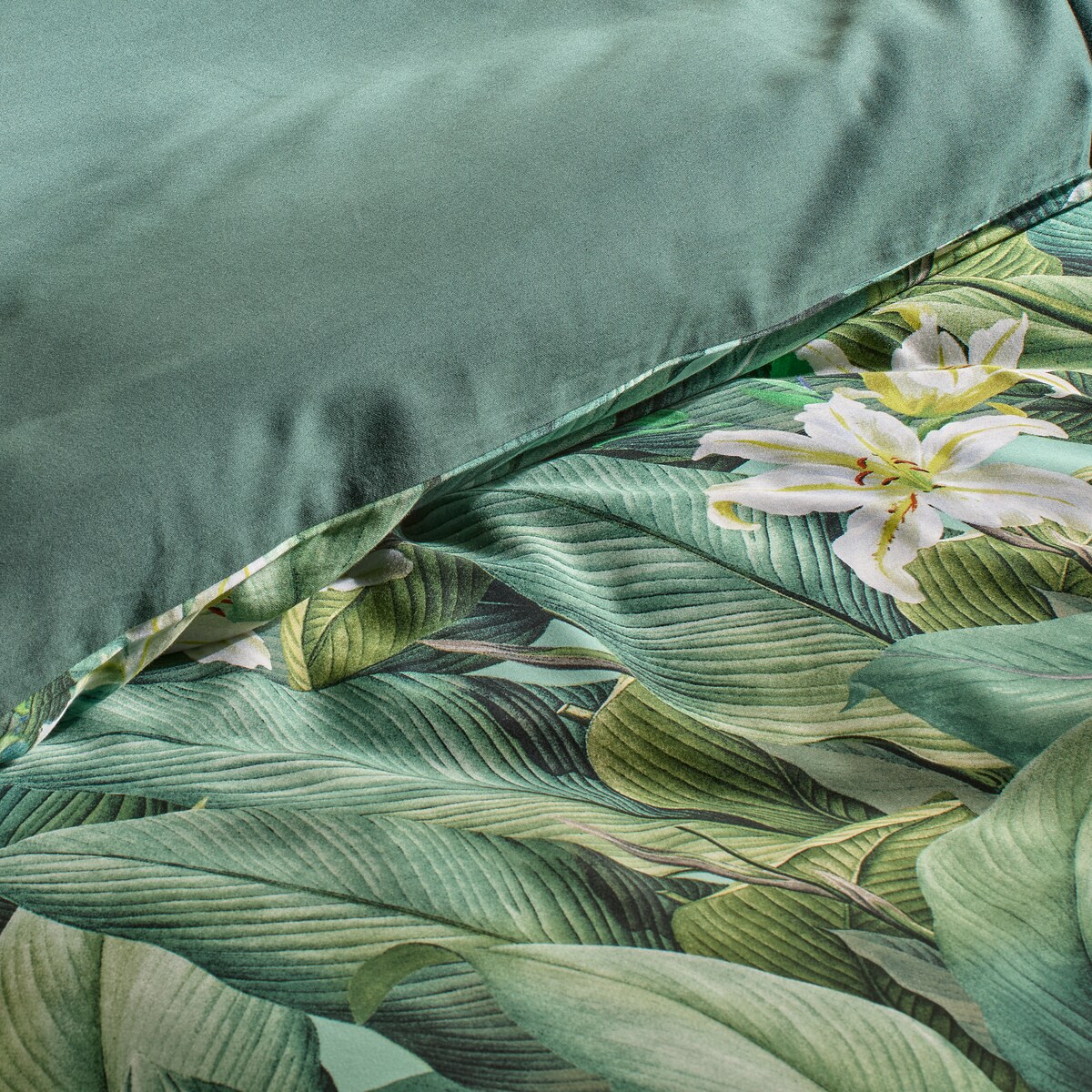 Pościel z bawełny satynowej Islano 200x220 cm z motywem liściastym