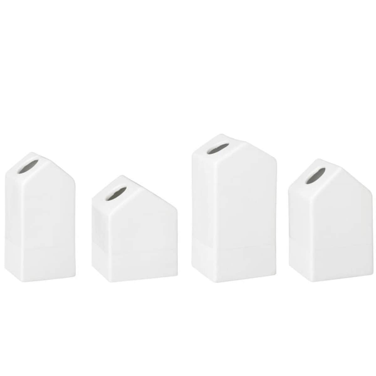 Zestaw 4 wazoników, domki białe, Porcelana