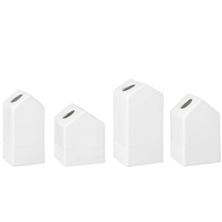 Zestaw 4 wazoników, domki białe, Porcelana