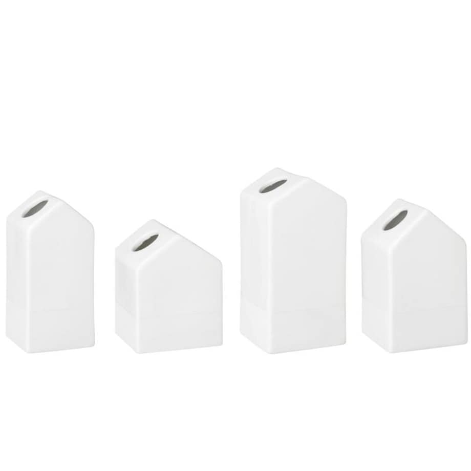 Zestaw 4 wazoników, domki białe, Porcelana