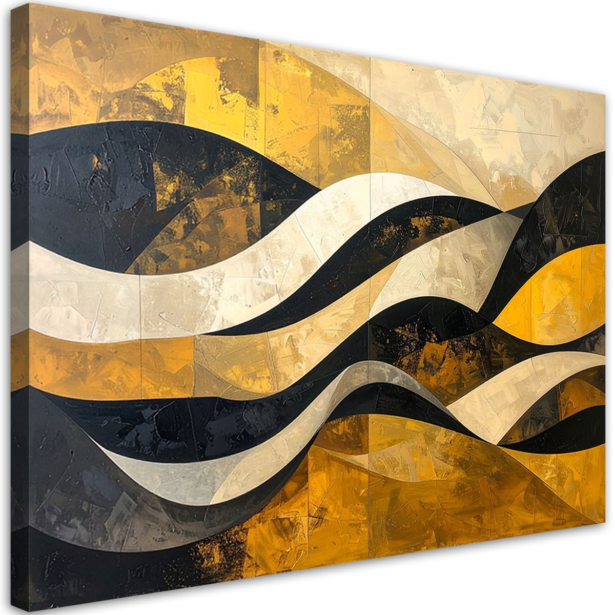 Obraz do salonu sypialni biura loftu, Abstrakcja linie kształty zółty czarny złoty