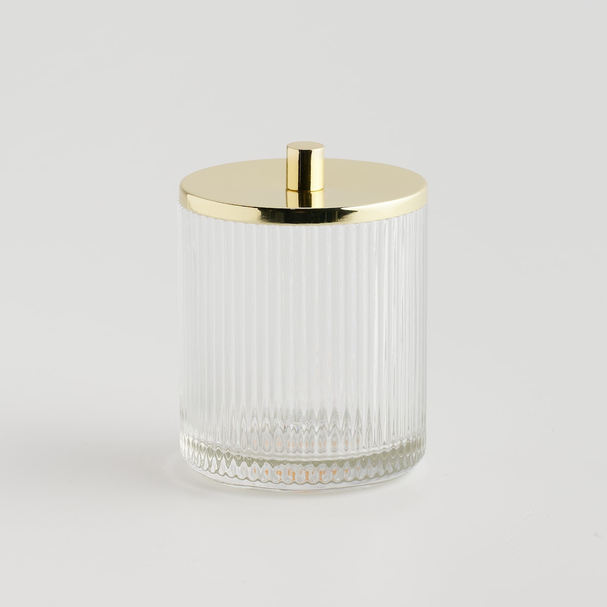 Pojemnik łazienkowy z ryflowanego szkła zdobiony metalem marcella