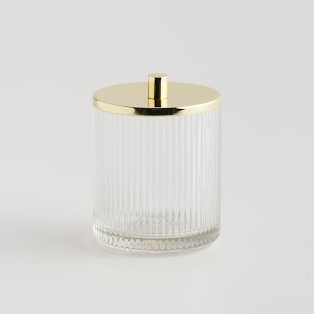 Pojemnik łazienkowy z ryflowanego szkła zdobiony metalem marcella