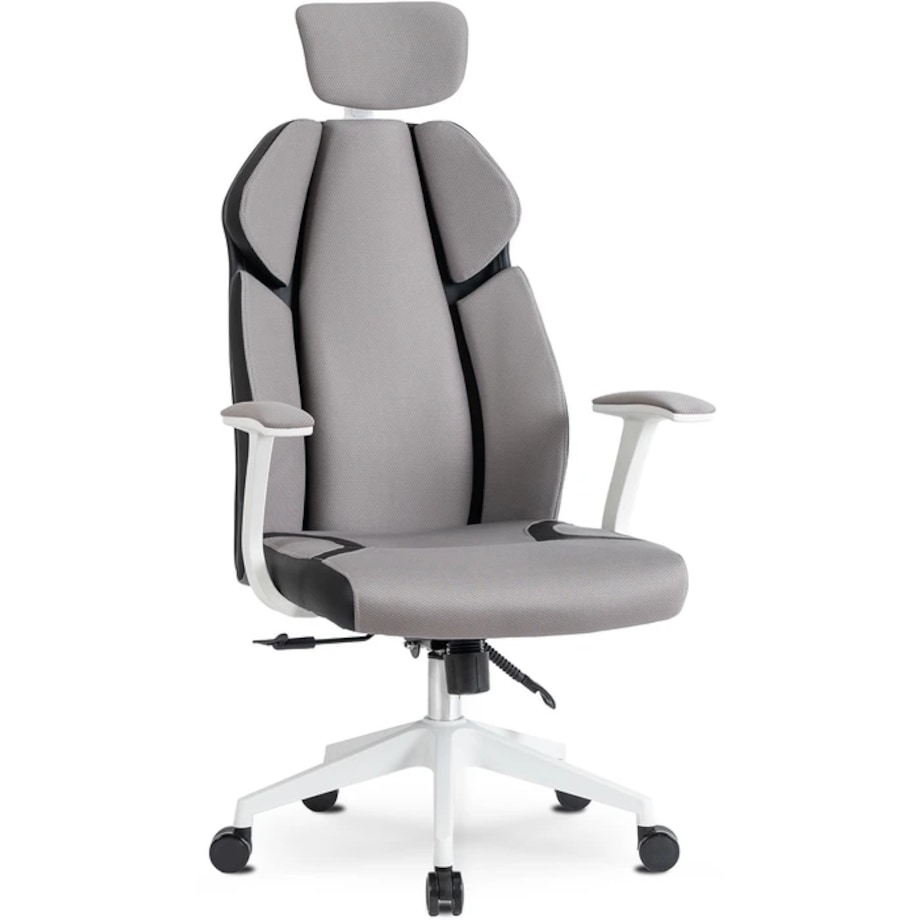 Fotel Biurowy Obrotowy Krzesło Do Biurka Ergonomiczny Szary Biały DUNCAN