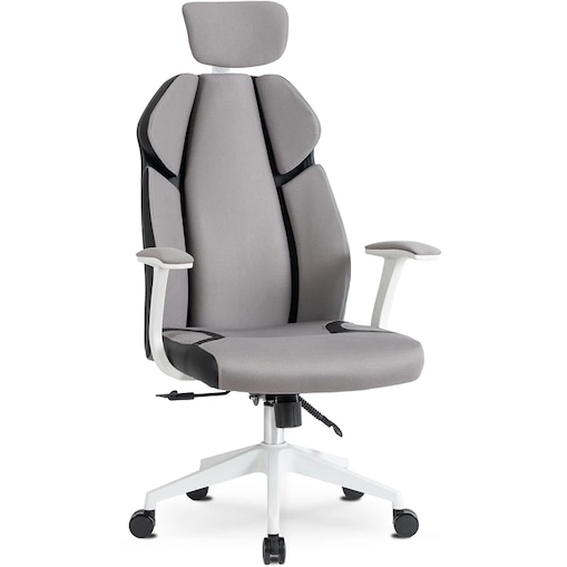 Fotel Biurowy Obrotowy Krzesło Do Biurka Ergonomiczny Szary Biały DUNCAN
