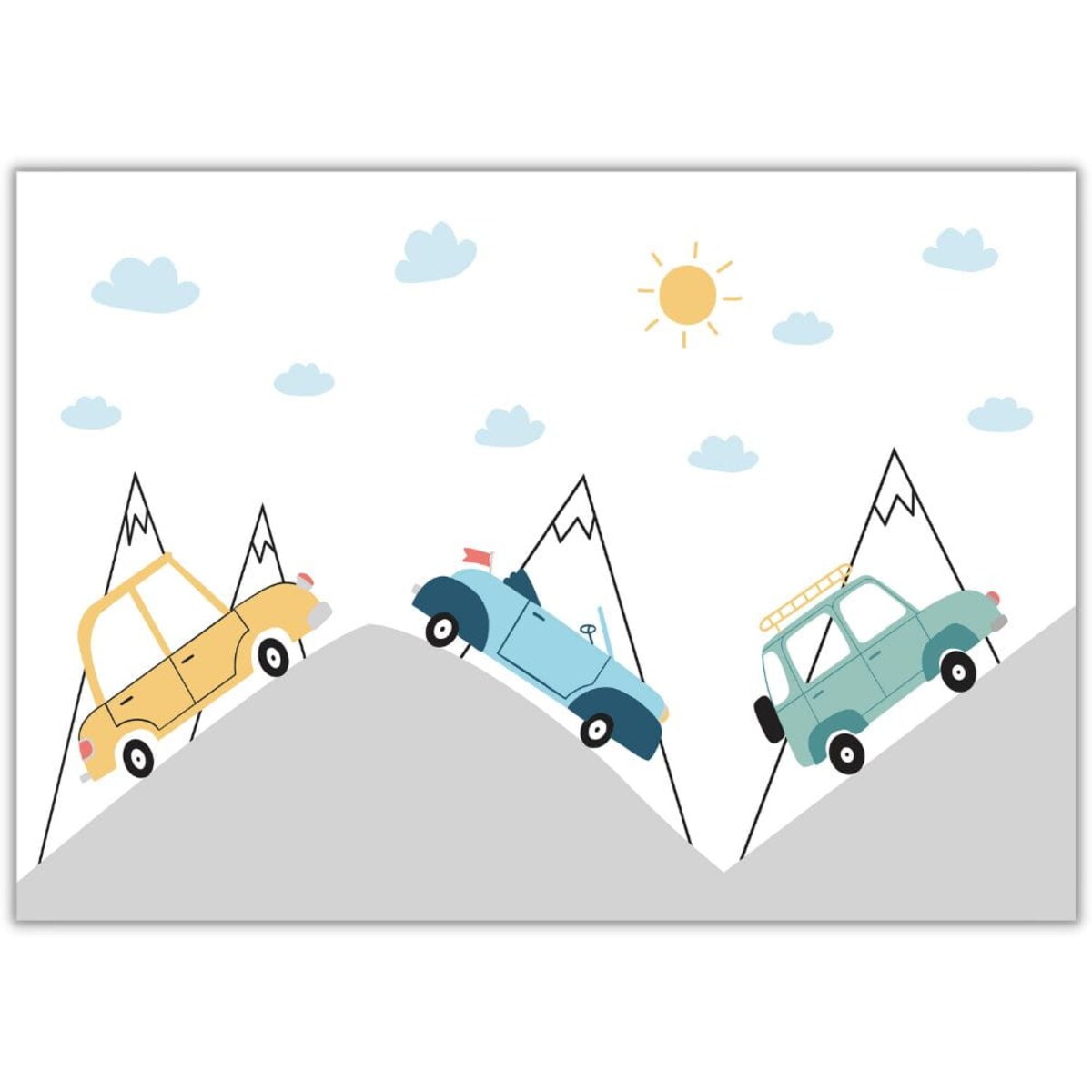 plakat samochodziki w górach 21x30 cm