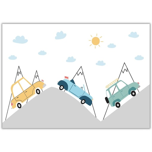 plakat samochodziki w górach 21x30 cm