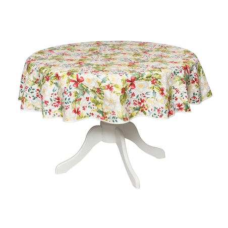 Okrągły obrus świąteczny z motywem ostrokrzewu i kokard Very Holly Christmas – ⌀ 160 cm