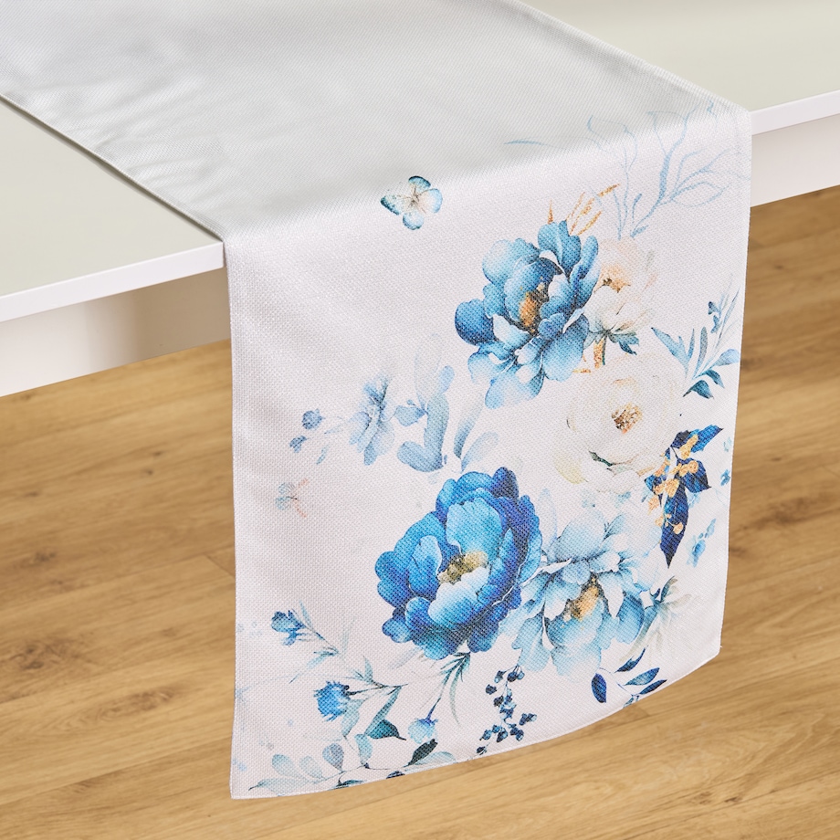 Bieżnik z nadrukiem Cyanelis 40x180 cm z motywem kwiatowym