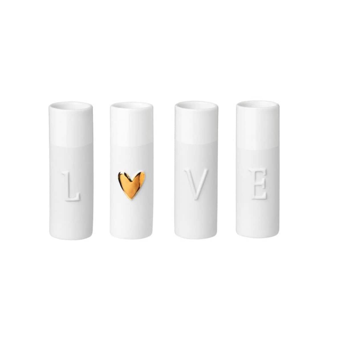 Zestaw 4 wazoników - love, Porcelana
