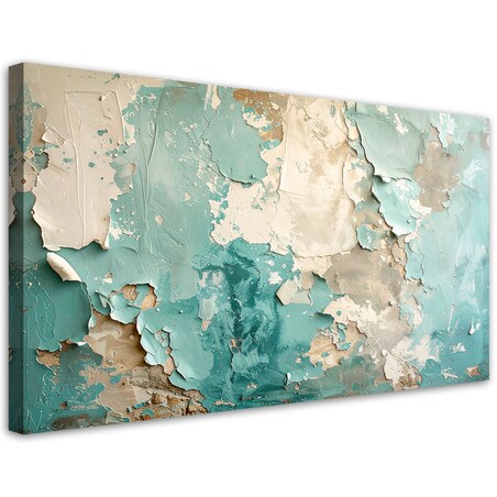 Obraz do salonu sypialni biura loftu, Abstrakcja imitacja farby w beżowo turkusowych kolorach 120x60 cm